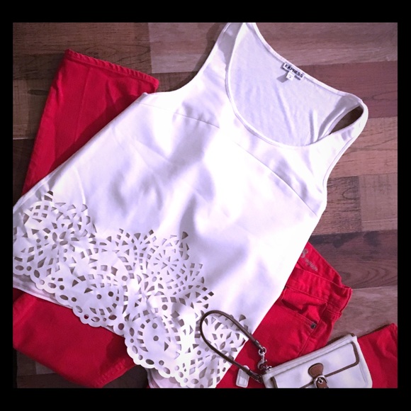 Express Tops - Express Vegan Leather Laser Cut Top